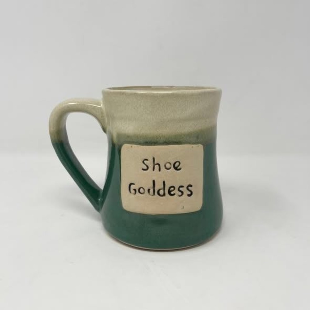 Shoe Goddess Stoneware Coffee Cup Mug Teal Green Cream Century‎ Artsy Boho